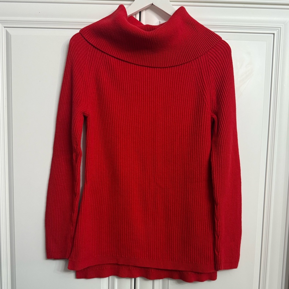 Tommy Hilfiger Size Medium Red Cowl Neck Long Sleeve Ribbed Cotton Sweater